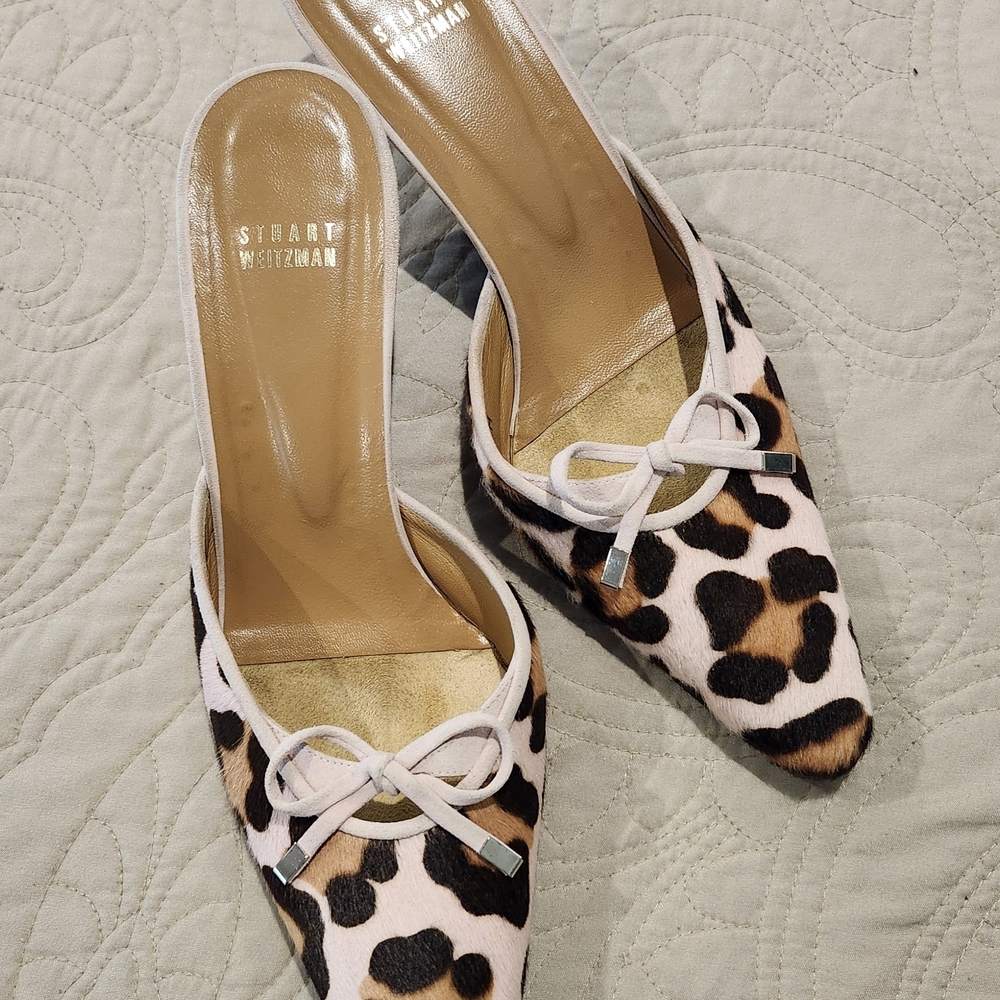 Stuart Weitzman Leopard Print Bow Mules
